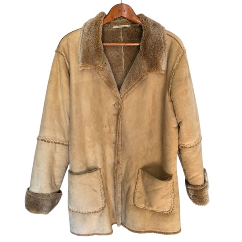 St John's Bay Tan Faux Suede & Shearling Coat Size 1X Ladies Faux Fur Lined Coat